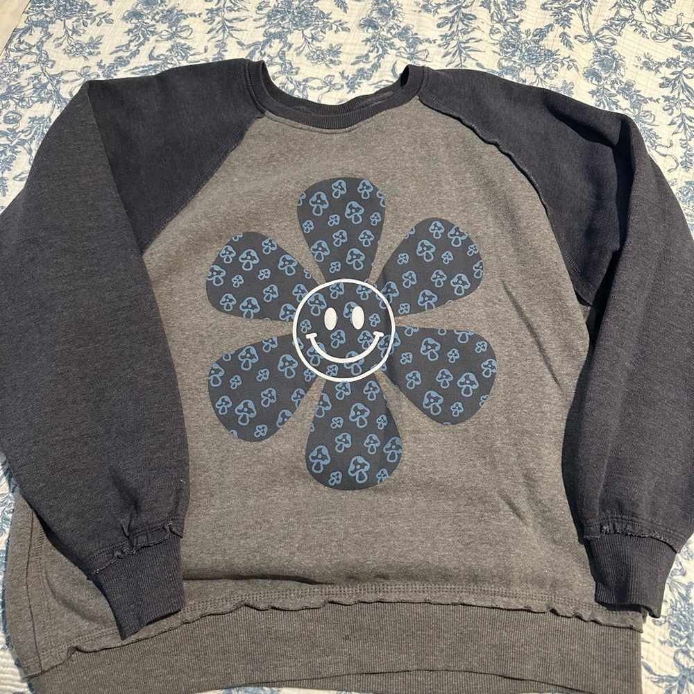 Gray and Blue Flower Sweatshirt